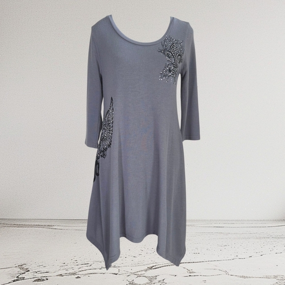 Bizz Girl Chic Asymmetrical Gray Dress with Embellishments Size Med - Picture 1 of 5